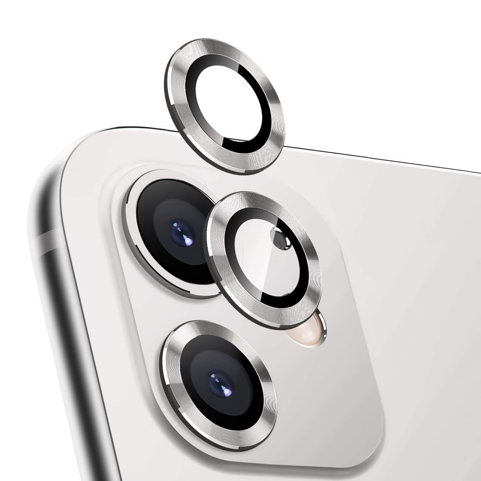 LucBuy Camera Lens Protector for iPhone 11, Premium HD Tempered Glass Aluminum Alloy Individual Ring Circle Lens Screen Cover Film,Anti-Scratch Easy Installation Lens Protector Sticker (Silver)