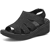 YESWIN Womens Wedge Sandals Platform Walking Sandals Open Toe Ankle Elastic Strap Casual Comfortable Summer Dressy