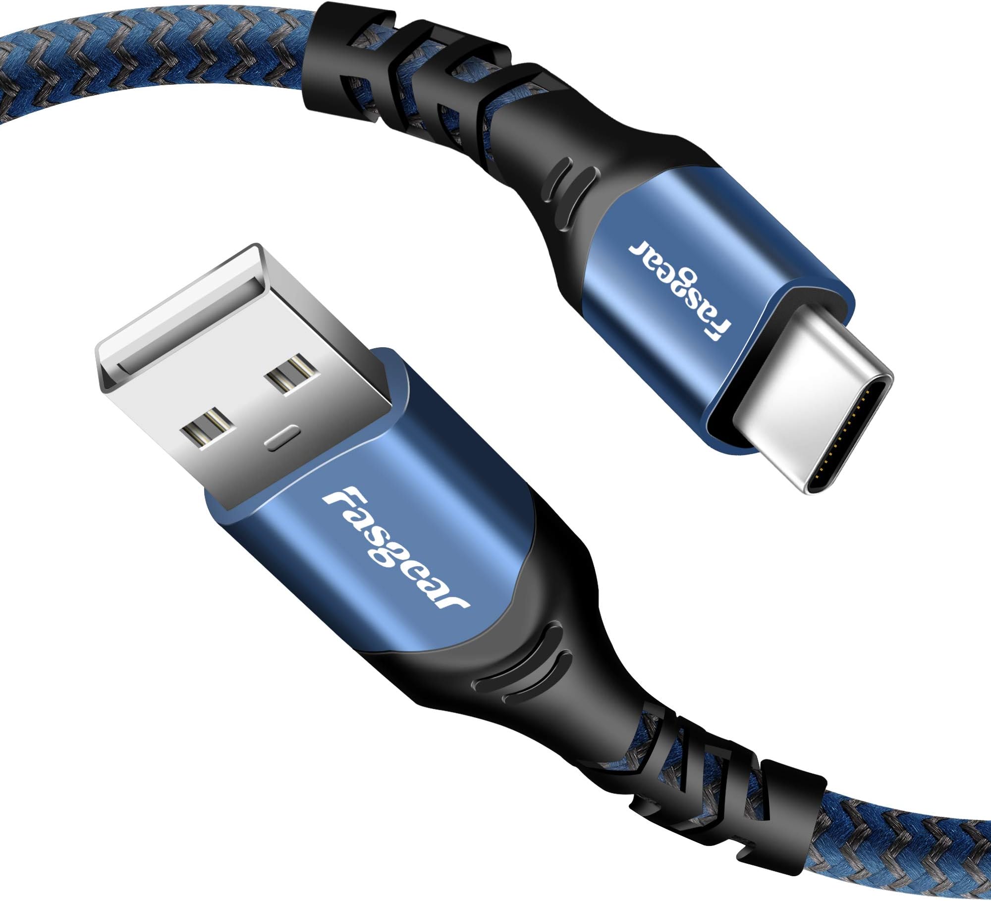 Fasgear USB C Cable, 3ft Quick Charge USB A to Type C Cord Nylon Braided Data Sync Cable Compatible with Galaxy S20 Plus S20 Ultra S10 S10e S9, Moto G7, Xiaomi MI 10 Pro, Nokia 7.1, Xperia L1 (Blue)
