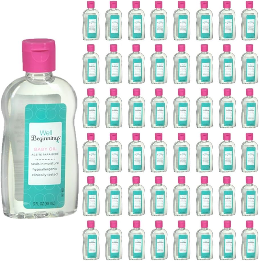 Well Beginnings Baby Oil Hypoallergenic Moisturizing Travel Size 3oz ((50-Pack))