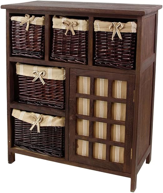 Mueble de madera con 5 cestas de mimbre + 1 puerta. Color Cafe.: Amazon