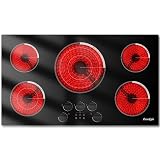 Cooksir Upgraded 36 Inch Electric Cooktop 5 Burners - Powerful 9200W Built-in(34.25"x19.3") Electrical Stove, Electric Cook Top 30 In Knob Control, 99 Minutes Timer, Safety Lock, 220-240V Hard Wired