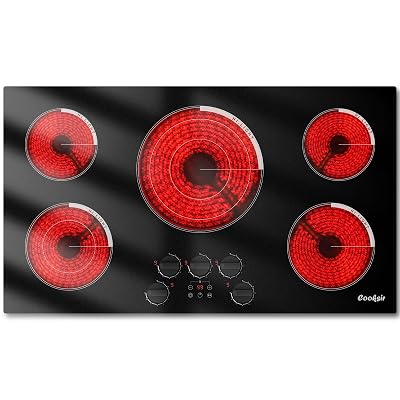 Cooksir Upgraded 36 Inch Electric Cooktop 5 Burners - Powerful 9200W Built-in(34.25"x19.3") Electrical Stove, Electric Cook Top 30 In Knob Control, 99 Minutes Timer, Safety Lock, 220-240V Hard Wired