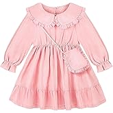 Play Tailor Toddler Fall Dress with Bag Girls Long Sleeve Outfits Ruffle Dress Casual Spring Fall Clothes for Baby Girls