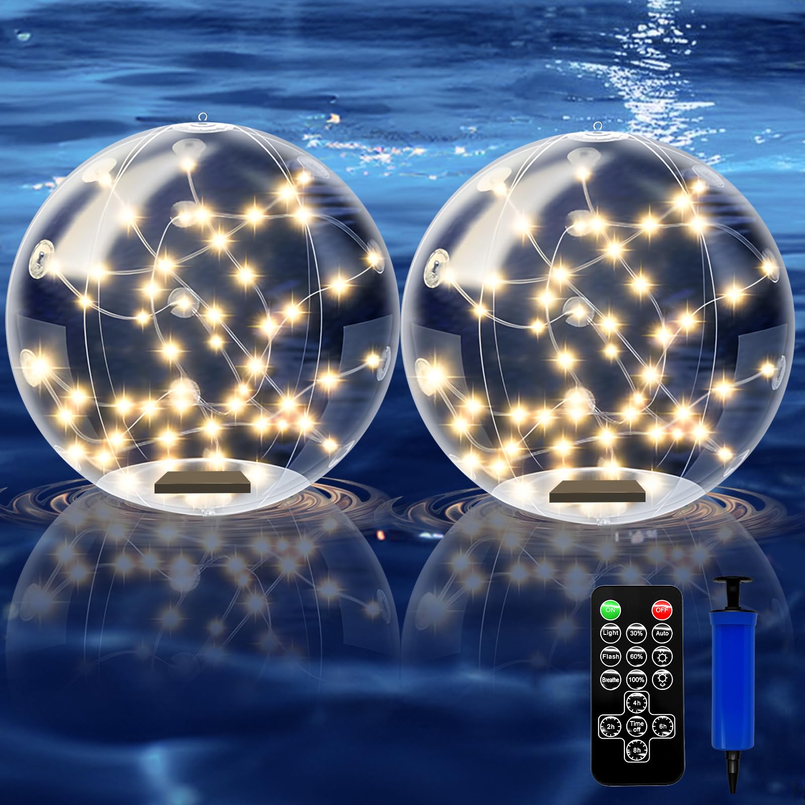 Photo 1 of Solar Pool Balls14 2PCS – Inflatable Solar Powered Pool Lights with Remote, 4 Modes (Auto/Flash/Breathe/Steady), Warm White Glow, Floating Pool Lights Solar Powered IP68 for Hot Tub, Pool, Garden