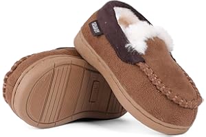 SEMARY Toddler Kids' Moccasin House Shoe with Indoor Outdoor Memory Foam Sole Protection Slipper U722WLFX-0914