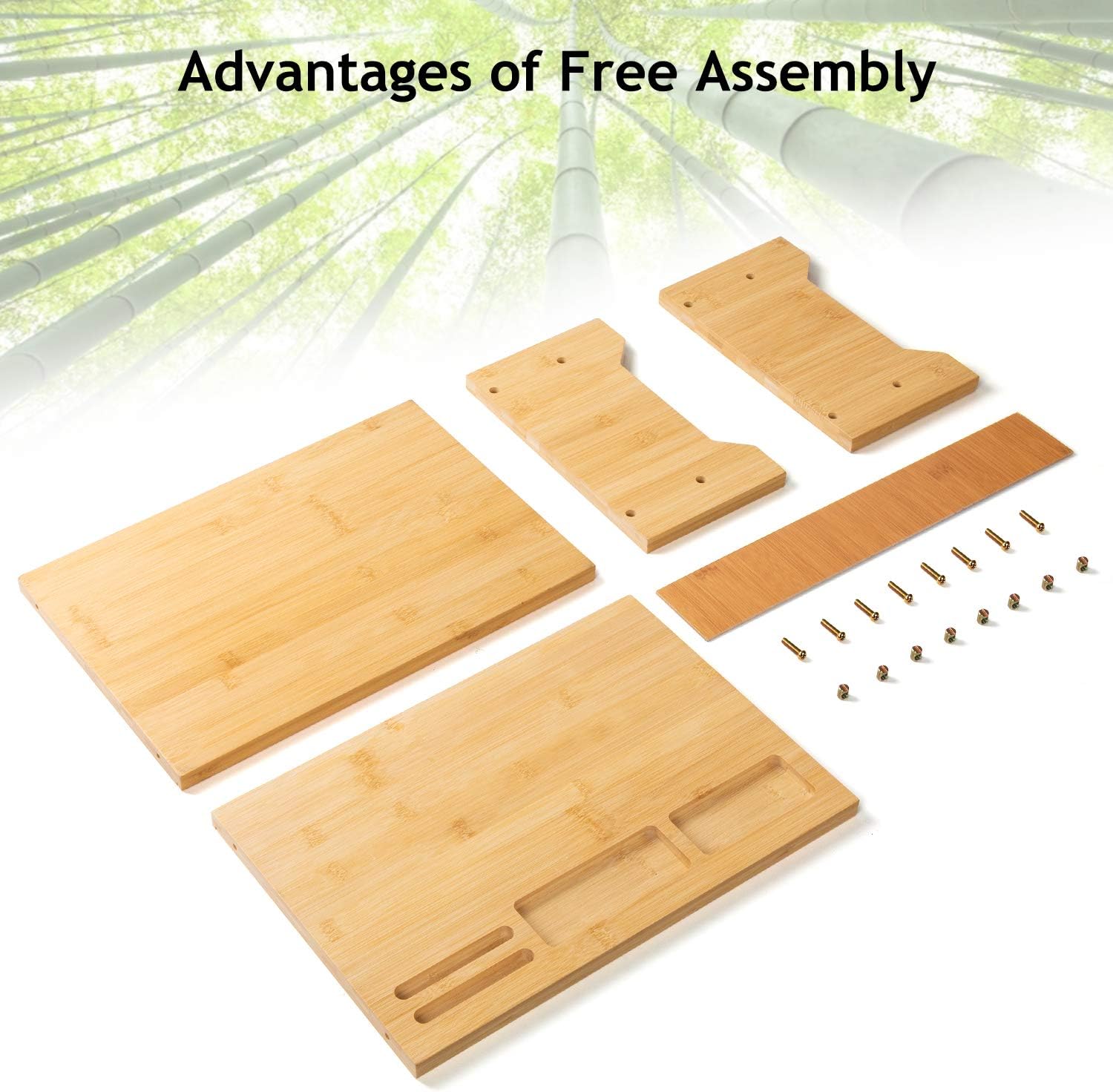 2-Tier Bamboo Desk Monitor Riser Stand - Desk Storage Organizer for Home and Office Computer Desk Laptop Cellphone Printer Stand Desktop Container by AMADA HOMEFURNISHING : Office Products