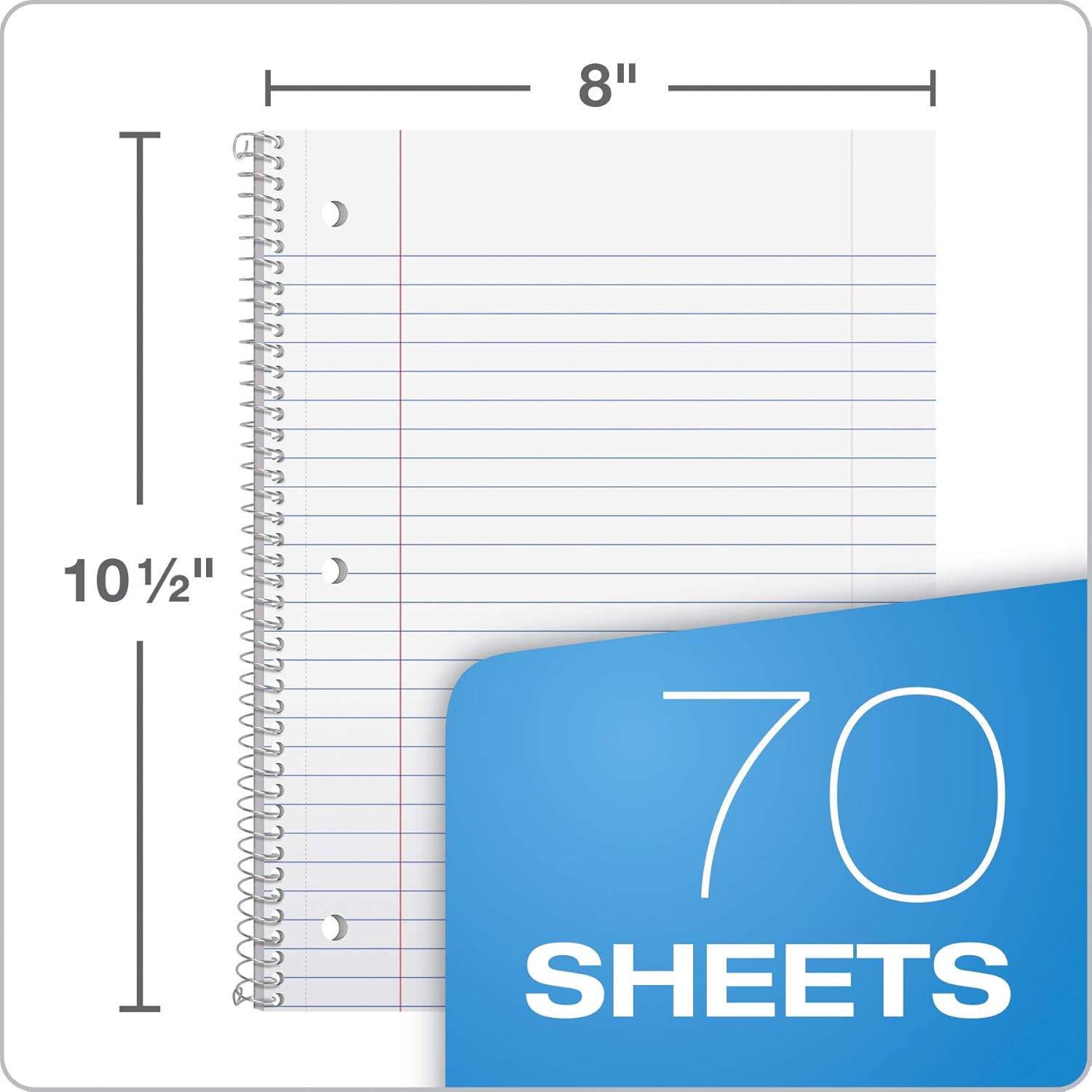 TOPS/Oxford 1-Subject Notebooks, 8" x 10-1/2", Wide Rule, 70 Sheets, 3 Pack, Color Assortment May Vary (65029) : Office Products
