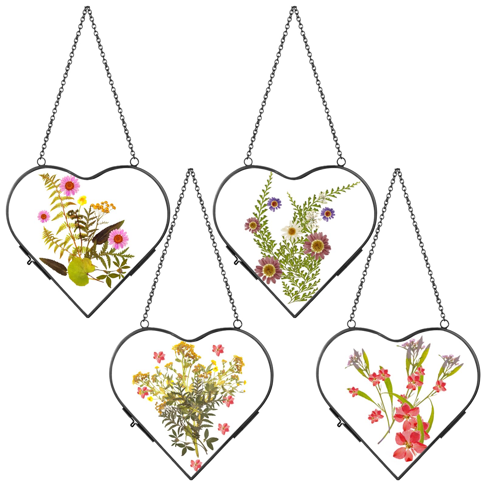 Photo 1 of **ONLY 2 GLASS HEART FRAMES THAT OPEN-MISSING FLOWERS-SEE PICS**Cinnvoice 4 Pcs Heart Glass Pressed Flower Frame, Heart Hanging Floating Frames Double Pressed Dried Flower Plants Vintage Glass Gallery Wall Decor Fall Christmas Valentines Gift(6.5 x 6.5 In