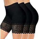 ZENUTA 3 Pack Lace Slip Shorts for Women Under Dresses, Seamless Anti Chafing Shorts Summer (3pcs Black, XXL)