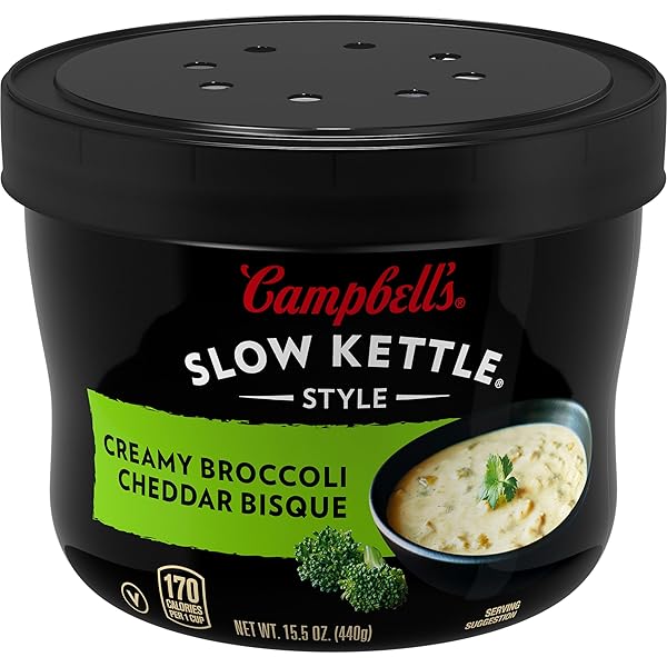 CAMPBELL’S SLOW KETTLE STYLE CREAMY BROCCOLI CHEDDAR BISQUE, 15.5 OZ MICROWAVABLE BOWL