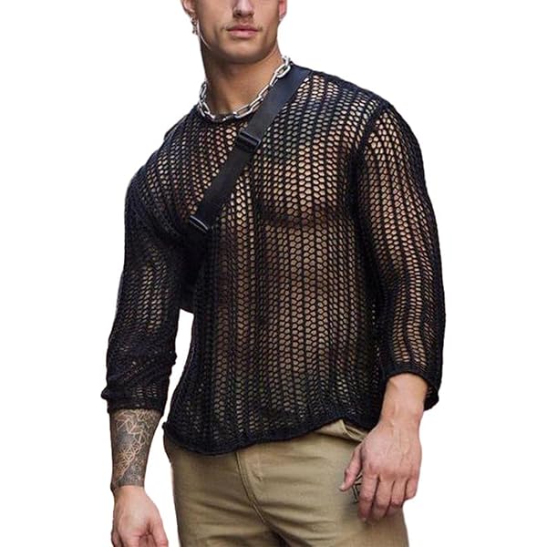 Amazon.com: FEOYA Men's Fishnet Tee Lightweight Mesh Stretch