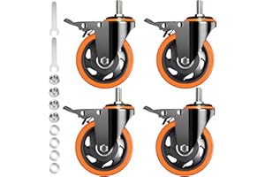TAYLOON Caster Wheels Heavy Duty 5 Inch Stem Caster 2400Lbs, Threaded Stem Casters 1/2"-13 x 1"(Stem Diameter 1/2", Stem Length 1"), Safety Locking Caster Set of 4, Industrial Castor Wheels for Cart,Furniture