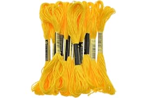 Six Strand Cross Stitch Embroidery Floss Thread 8.7 Yards - Black 12Pcs (Yellow)