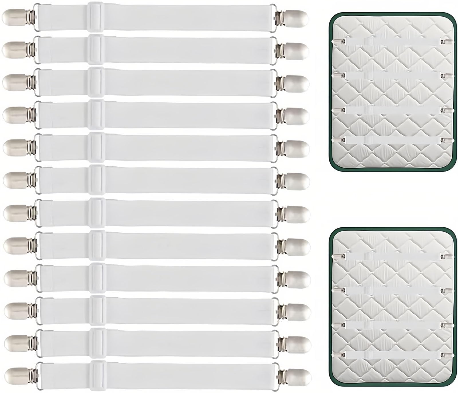 Generic wirbisteins Pack of 12 Bed Sheet Straps Adjustable Fitted Sheet Holders Elastic Bed Sheet Straps with Metal Clips for Bed Sheets, Mattress, Ironing Board Cover or Sofa (12)