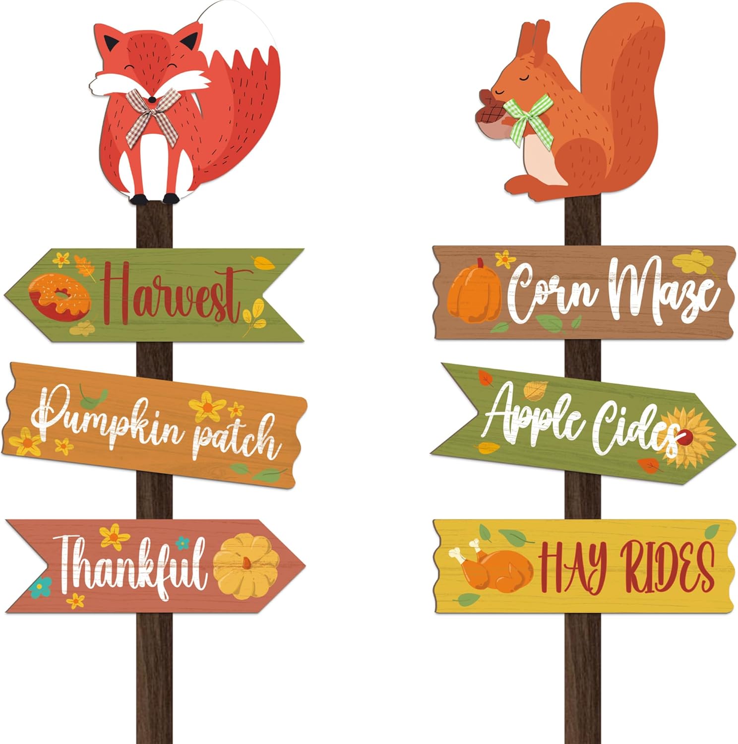 Decorative Garden Stakes - Outdoor Fall Decorations for Home, Wooden Squirrel Fox Fall Yard Stakes for Thanksgiving, Large Fall Welcome Garden Stake,Thanksgiving Yard Signs with Stakes For Front Door, Patio,Lawn Decor