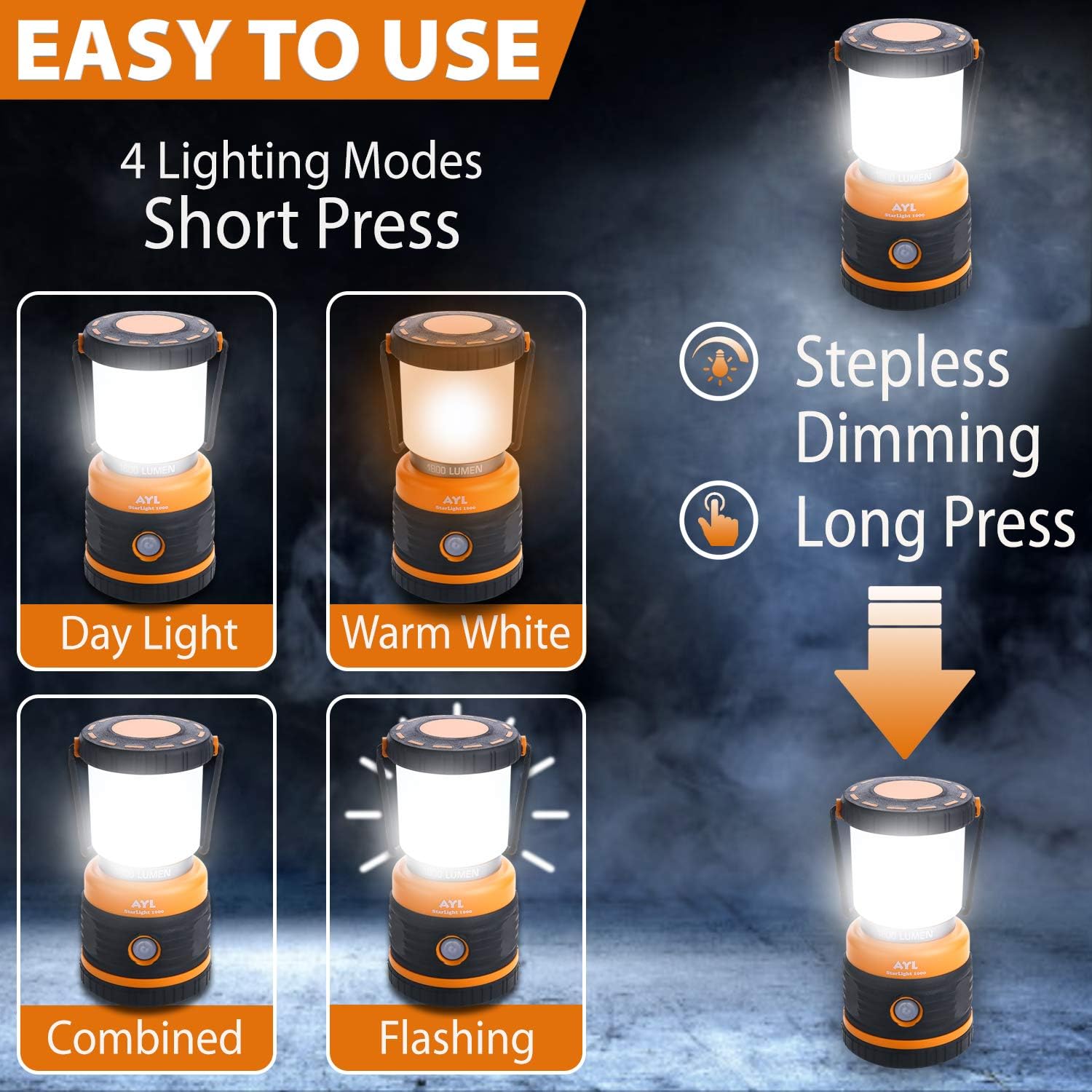 LED Camping Lantern Rechargeable, 1800LM, 4 Light Modes, 4400mAh Power Bank, IP44 Waterproof, Perfect Lantern Flashlight for Hurricane, Emergency, Power Outages, Home and More, USB Cable Included: Home Improvement