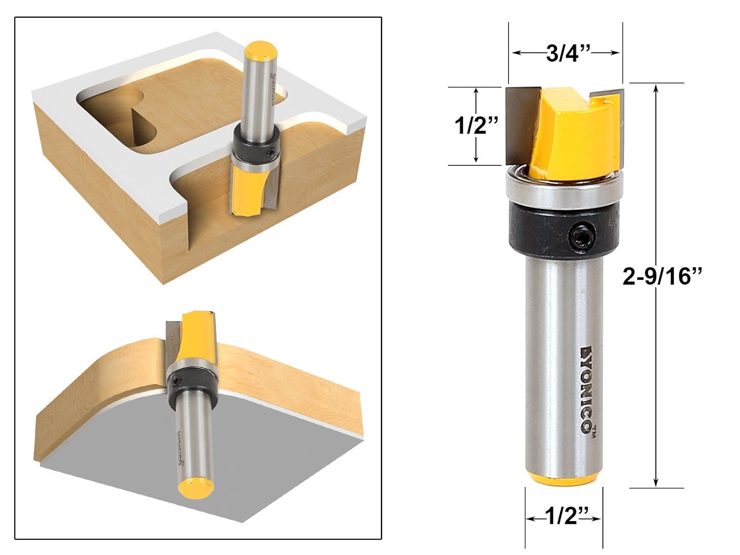Yonico 14169q Hinge Mortising Router Bit with 1/2Inch W X 1/2Inch H 1