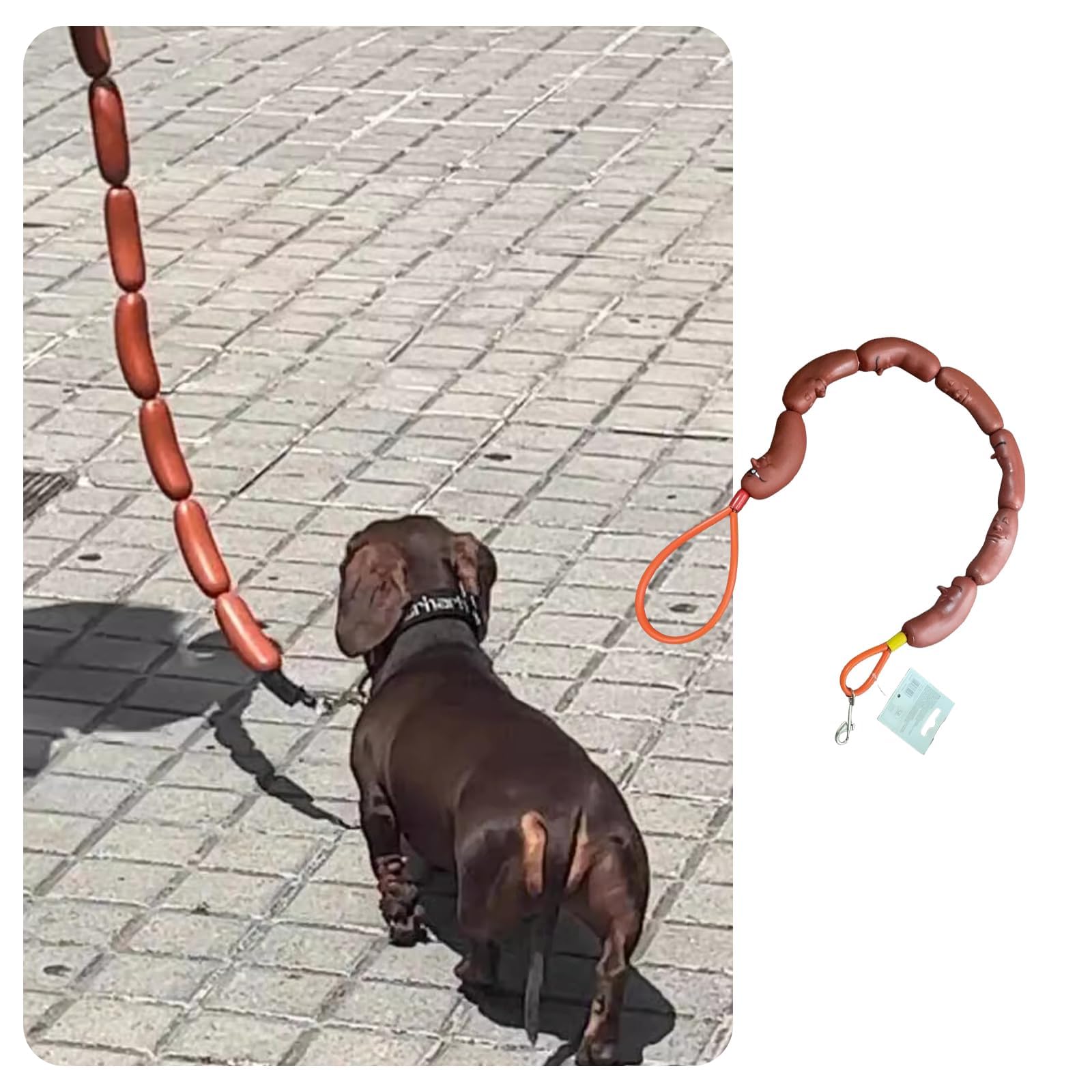 Photo 1 of MANON ROSA Sausage Leash Hot Dog Walking Gear - Durable Rubber Wiener Hotdog Leash - Playful Pet Chew Toy for Small Dogs & Puppies, Cats & Outdoor Fun
