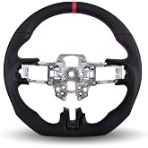 LFEVOCSI Full Leather Steering Wheel for Mustang EcoBoost/GT/Shelby GT350/GT350R 2018-2021, Full Nappa Perforated Leather D-shaped Flat-bottom Hand-Stitched