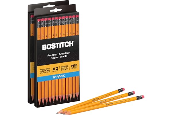 Bostitch Premium #2 Pencils, American Cedar Wood, Pre-Sharpened, HB Graphite, 24-Pack