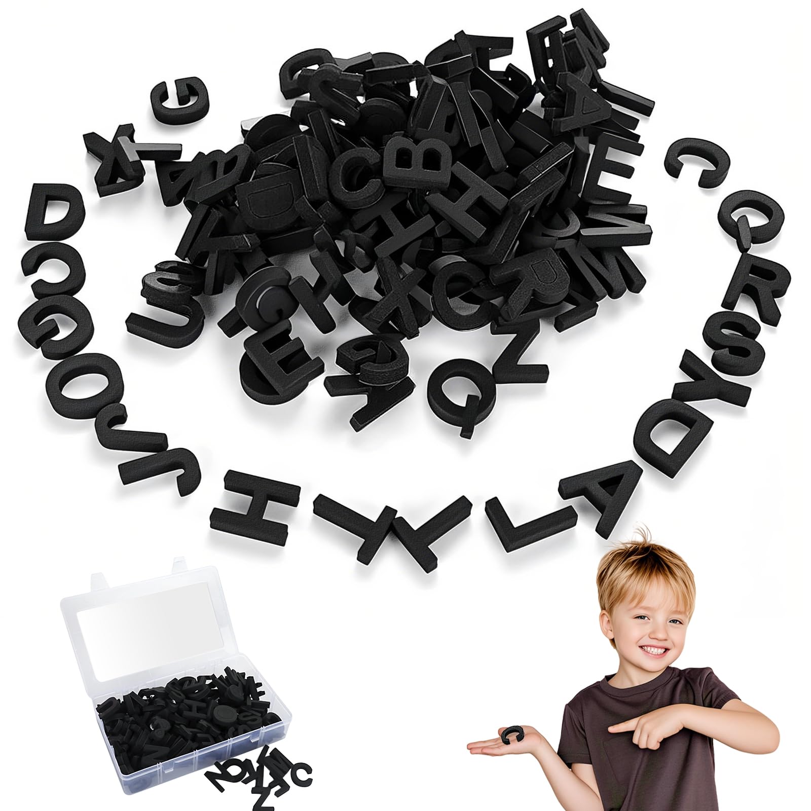 Photo 1 of 124pcs Decorative Magnetic Alphabet Letters, Alphabet Magnets, Arabic Numerals for Refrigerator, Strong Neodymium Magnetic Alphabet Letters for Fridge, for Homes & Offices (Black)