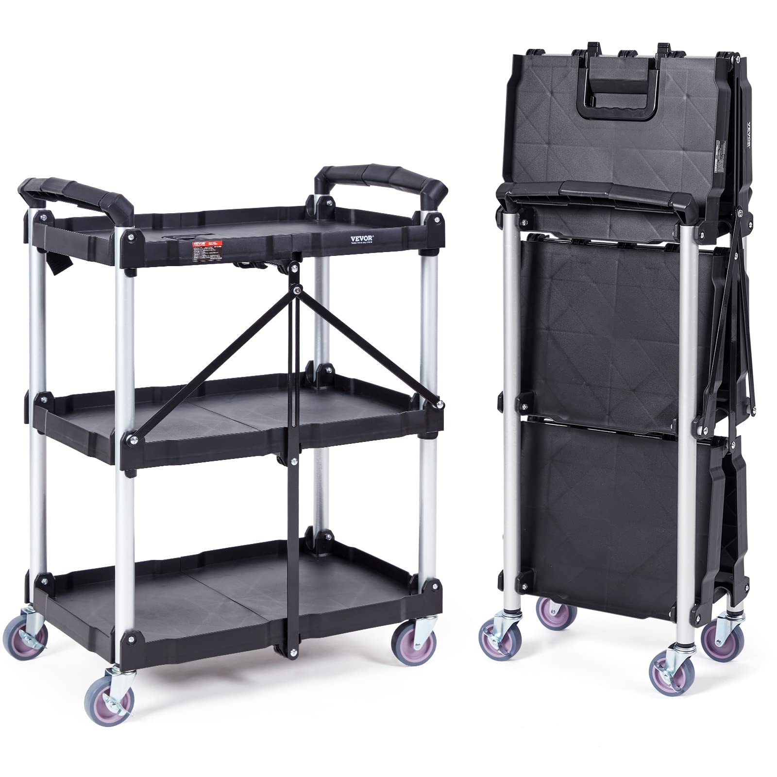 VEVOR Foldable Utility Service Cart, 165LBS 3 Shelf