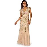 Adrianna Papell Womens Beaded Mesh Flutter Dress