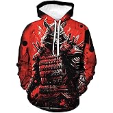 Girren Men's Japanese Samurai Graphic Hoodies Novelty 3D Printed Skull Hoodie Sweatshirt