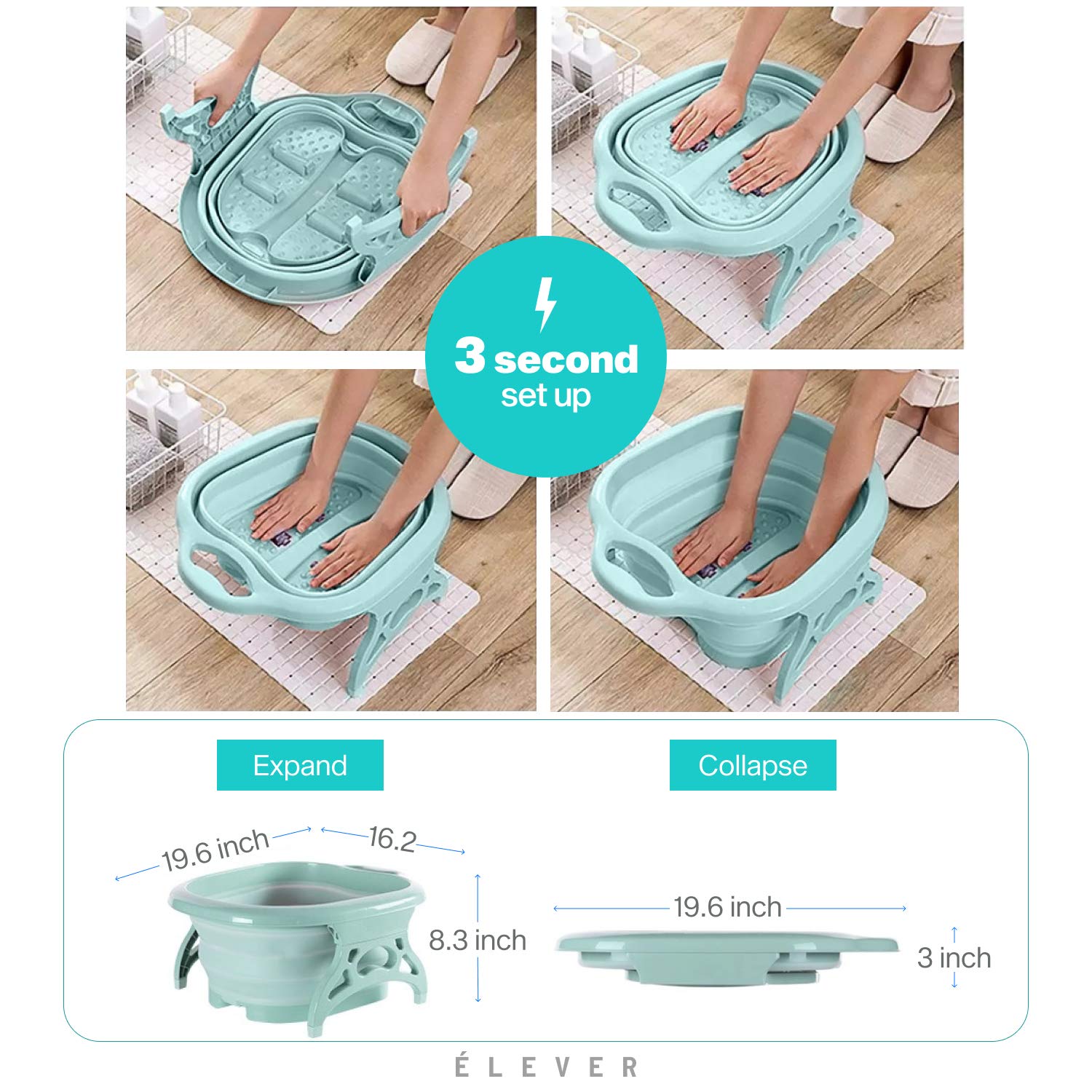 Foot Spa Collapsible Foot Bath - Large Foot Soak Tub for Soaking with Foot Massage rollers as Pedicure Kit | Great for Callus Remover & Foot Care. Tea Tree Oil, Epsom Salt Bath. Plastic Wash Basin: Beauty
