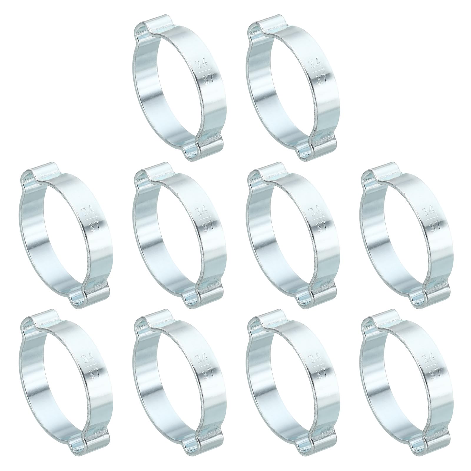 PATIKIL 10 Pack 34-37mm Double Ear Hose Clamp, Galvanized Steel Crimp Rings for Tubing Pipe Fitting Connections, Silver Tone