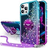Silverback for iPhone 15 Pro Max Case with Ring, Moving Liquid Holographic Sparkle Glitter Case with Stand, Girls Women Bling Diamond Protective Case for iPhone 15 Pro Max 6.7'', Purple