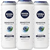 NIVEA MEN Sensitive 3-in-1 Body Wash, Mulitpack, 3 x 16.9 FL OZ | 3-in-1 Face, Hair and Body Wash for Men with Sensitive Skin, Bamboo Extract, Soap Free, Dermatologically Tested
