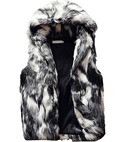 Mens Faux Fur Hooded Vests Fashion Fuzzy Sleevless Cardigan Cozy