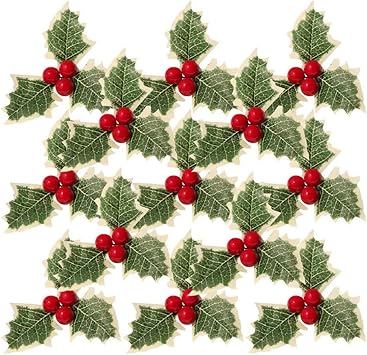 Amazon Co Jp クリスマスデコレーションシミュレーション小さな赤いフルーツ緑の葉30個の人工リースアクセサリーシミュレーション結婚式の クリスマスガーランドアレンジメントのための緑の葉とクリスマスベリー スポーツ アウトドア