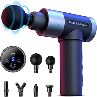 FYLINA massagepistole, Tiefen massagegerät mit 5 Geschwindigkeiten, LED-Anzeige-Touchscreen Massage Gun, elektrisches Handmassagegerät mit 6 Massageköpfen für Nacken Schulter Rücken