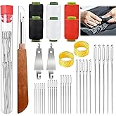 Big Eye Steel Sewing Needles Kit, Stainless Steel Needles for Hand Sewing, 37PCS Sewing Needles, Needle Threaders, Threads and Thimbles