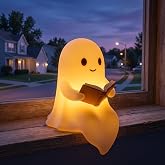 Cute Halloween Ghost Reading Book Figure, Light Up Halloween Ornament Decor | Halloween Decorations | Funny | Cute