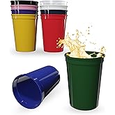 PartyPrints 10 Pack 16 oz Assorted Reusable Blank Plastic Cups, Stadium Cups Bulk – BPA Free Top Rack Dishwasher Safe, Party Colored Cups Perfect for Weddng, Birthday Graduation, Clubs