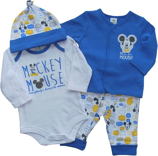 Disney 4 pcs set Mickey Mouse Baby Boy Long Sleeve Bodysuit With