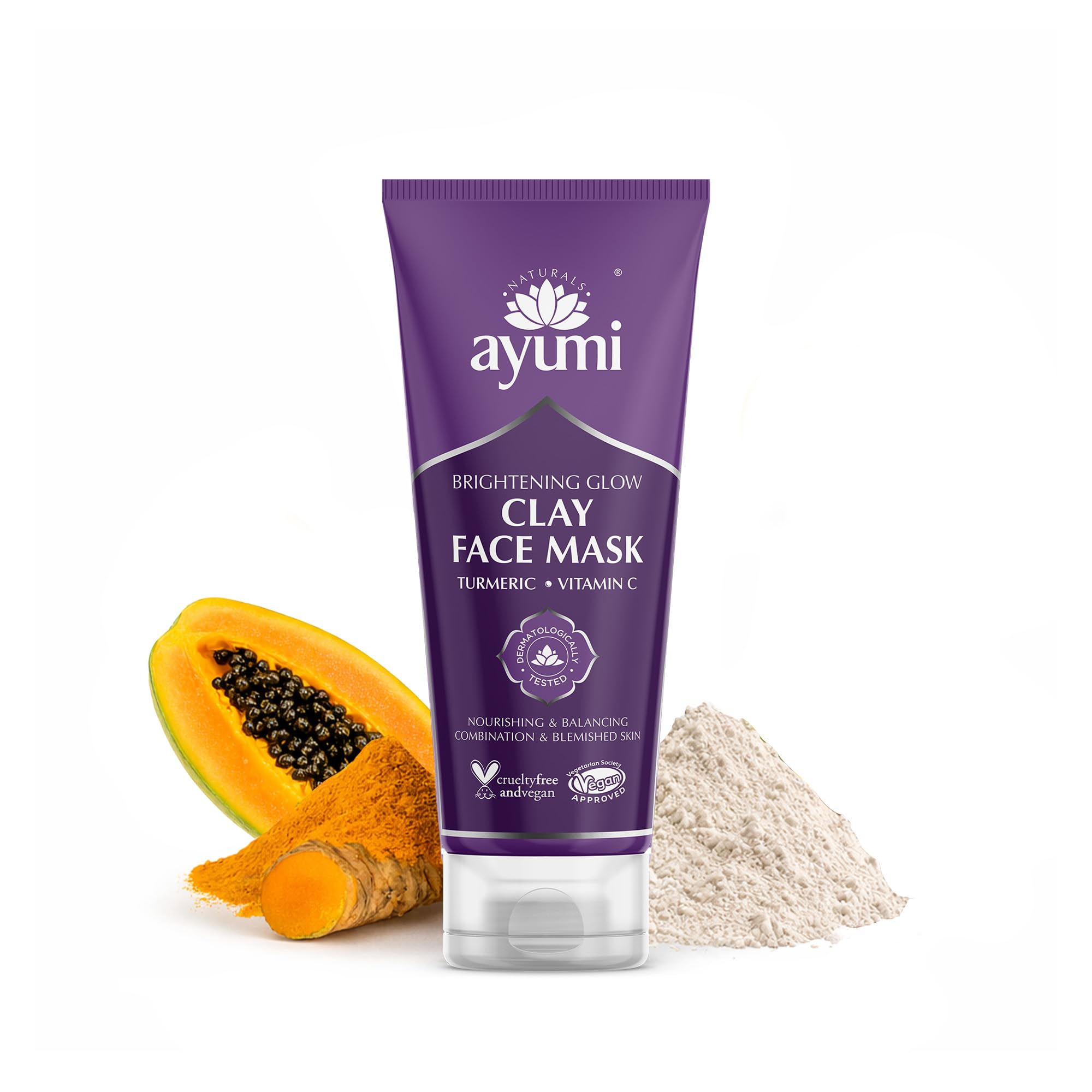 Ayumi Brightening Clay Mask for Dull Skin | Turmeric Face Mask | Clay Face Mask for Pores | Vitamin C for Dark Spot Treatment | Hydrating Face Mask with Argan Oil |Natural Mask for Face care | 1x100ml