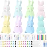 Foilswirl 8 Set Easter Bunny Ceramic to Paint Kits Ready to Paint Your Own Easter Rabbit Statues with Brushes Acrylic Paints Bags DIY Unpainted Ceramics Crafts for Kids Adults(Novely Style)