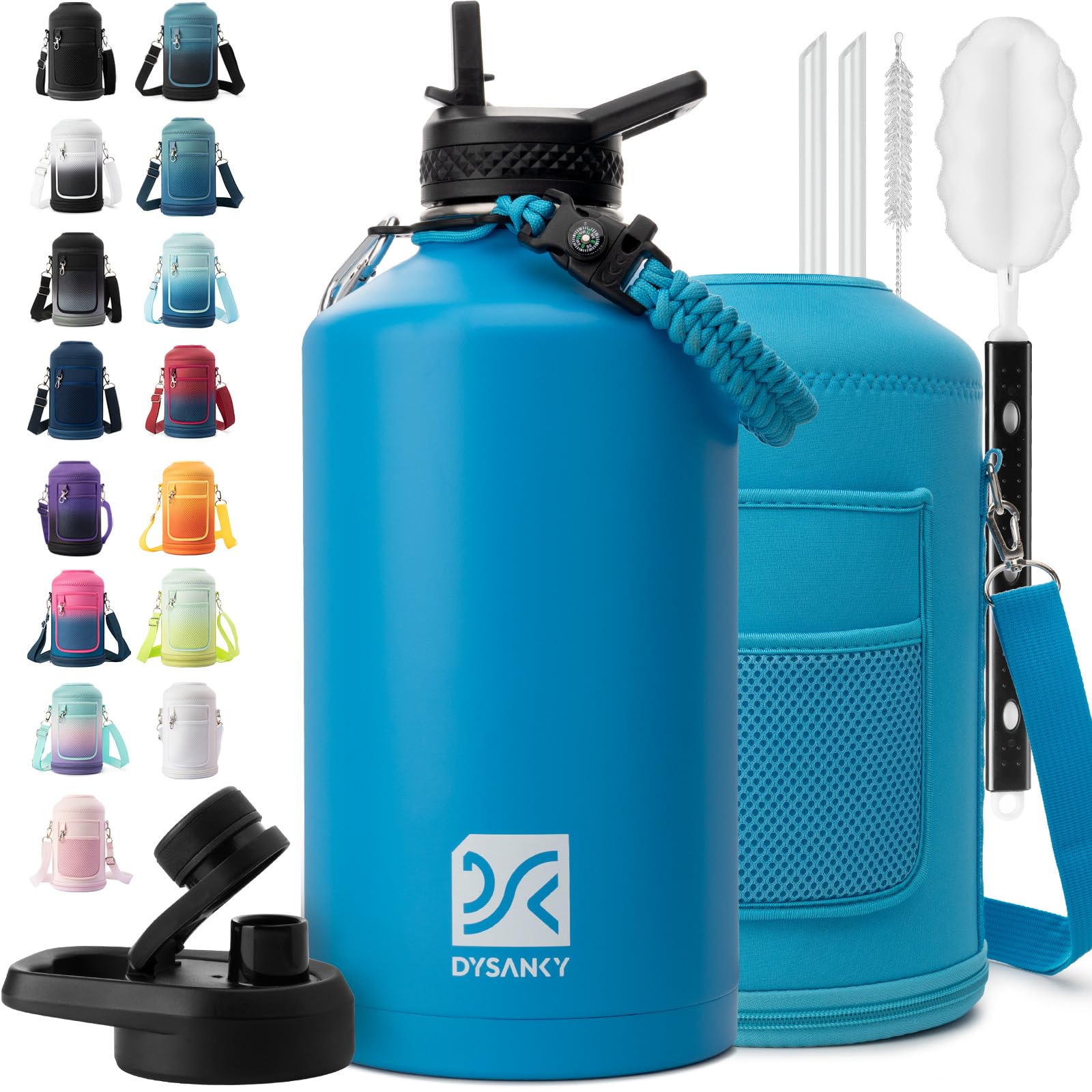 Photo 1 of DYSANKY 1 Gallon Water Bottle Insulated | Thickened Stainless Steel Vacuum Metal Water Jug | Portable Sports Large for Gym and Hiking with Straw, Carrier Bag, Handle Strap | BPA-Free 128 oz