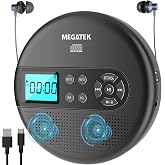 MEGATEK Portable CD Player with Bluetooth RX/TX, FM Transmitter &amp; USB | Car FM Compatible, Built-in Stereo Speakers, Large LCD Display, AUX Output, Headphone Jack, Anti-Skip, Rechargeable Battery