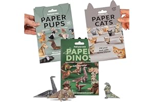 DIY Paper Cats Origami Kit, 50 Sheets 3D Animal Paper Craft Set to Fold Cats, Dogs & Dinosaurs, Fun Creative Activity for Hom