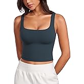 CRZ YOGA Womens Butterluxe Double Lined Square Neck Tight Tank Tops Sleeveless Workout Cropped Casual Yoga Fitted Shirts