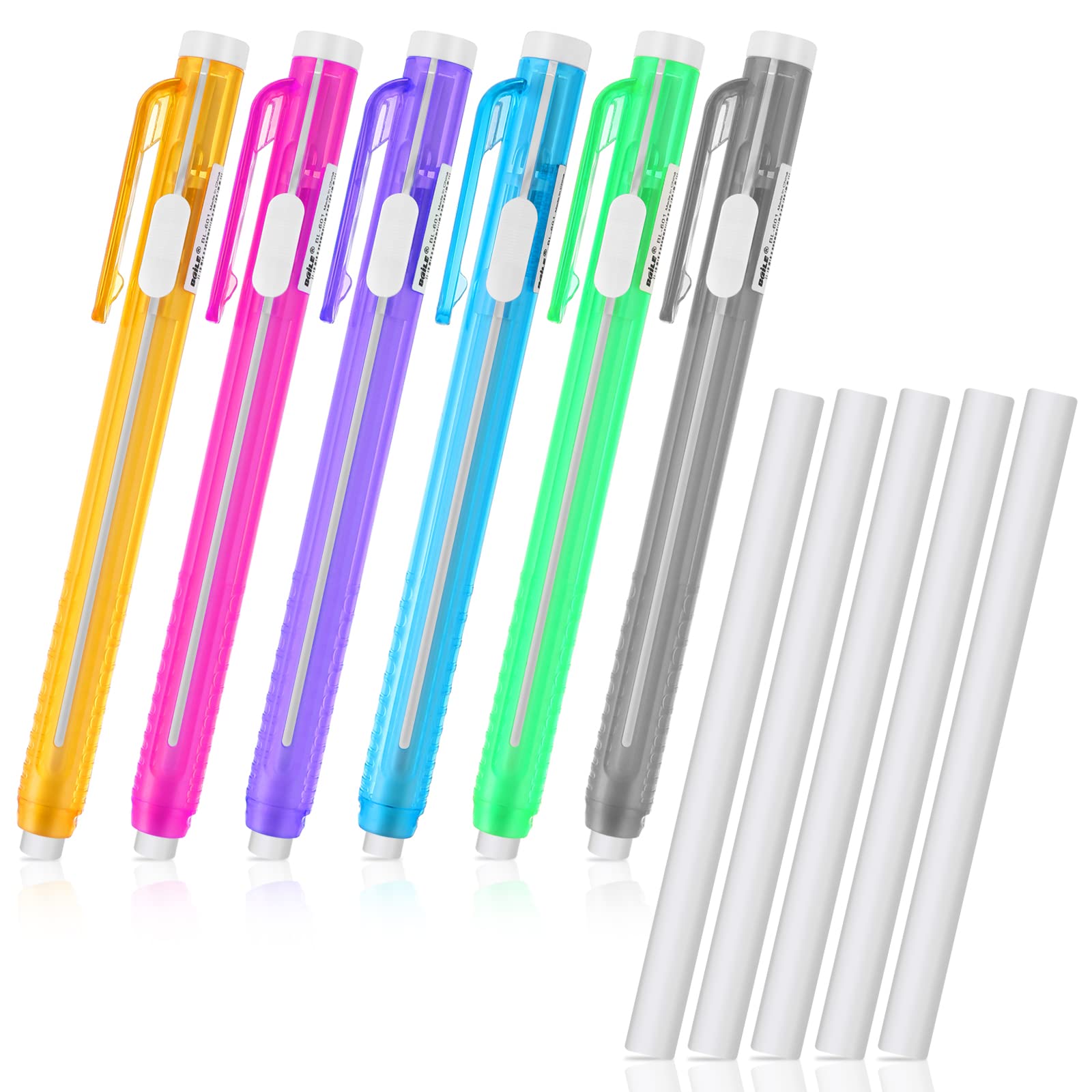 Molain Pen Style Erasers 6 Pack Retractable Eraser Pen Case + 6 Erasers, Mechanical Pencil, Erasers for Kids, Students, Artists, Painting, Writing, School and Office Supplies