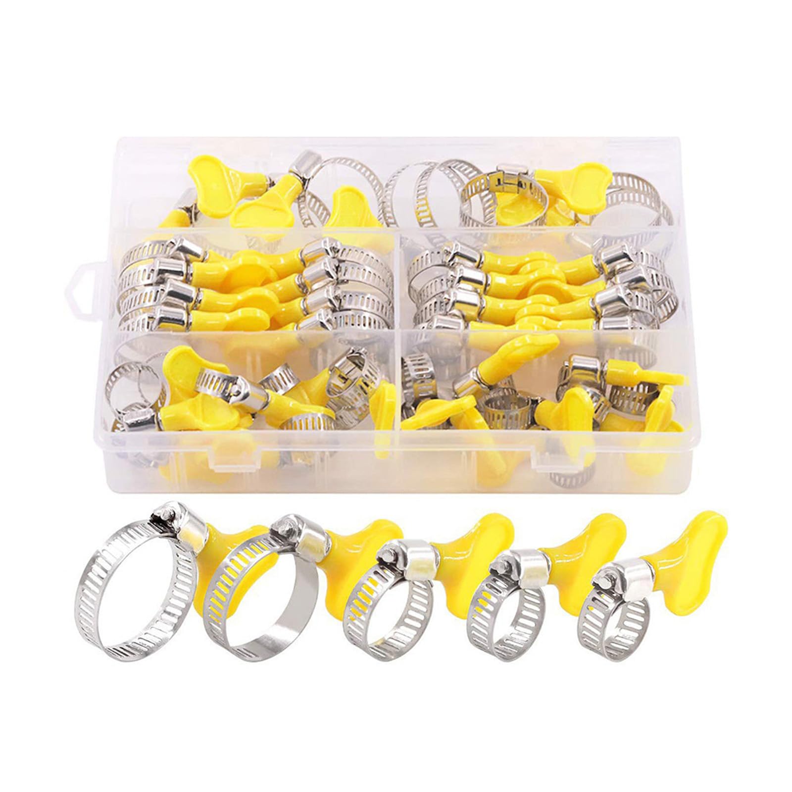 40 pcs 8-29mm/0.31-1.14 in, Stainless Steel Clamps with Plastic Handle, Keyed Stainless Steel Worm Gear Hose Clamps with Plastic Handle for Pipe, Tube, Automotive and Machinery Applications