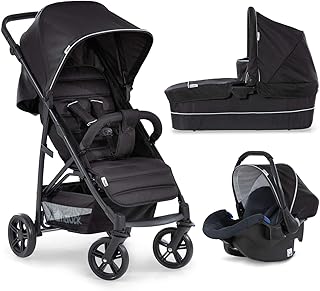 Hauck Rapid 4 Plus Trio Set 3 in 1 Kinderwagen Set bis 25 kg, isofix-fähige Babyschale, Babywanne mit Matratze ab Geburt, höhenverstellbarer Griff, klein faltbar, leicht, caviar/black