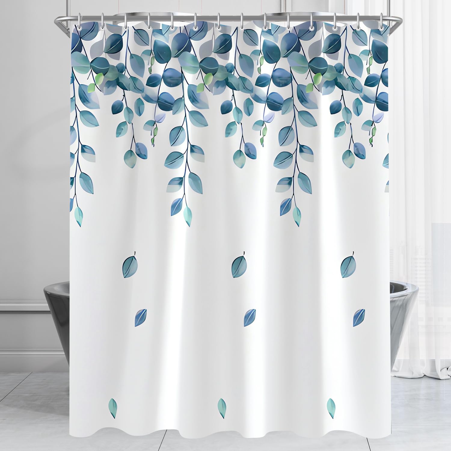 Lerores Shower Curtain 47x79 inch,Green Leaves Plant Mould and Mildew Resistant,Waterproof,Washable Polyester Fabric Bath Curtains with Weight Tape,8 pcs Hooks for Bathroom,Home Decor,120 x 200 cm